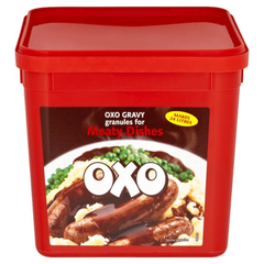 OXO Gravy Granules 1.58kg catering pack making approximately 24 litres of rich savoury gravy for roast meats, sausages, pies, chips and professional kitchens