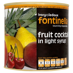 Fontinella Fruit Cocktail in Light Syrup 2.60kg wholesale catering can containing peach, pear, pineapple, grapes and cherries