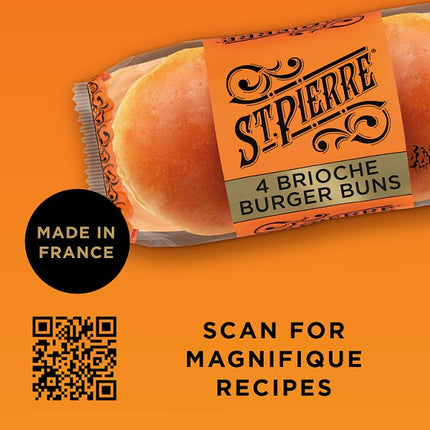 St Pierre 4 Pre-Sliced Seedless Brioche Burger Buns | Soft Brioche Burger Rolls