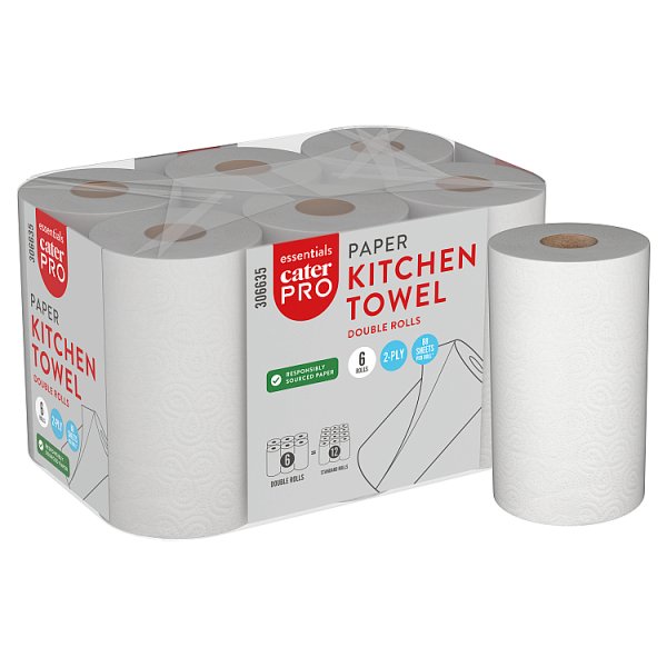 CaterPro Essentials paper kitchen towel pack containing 6 double rolls with 88 sheets per roll