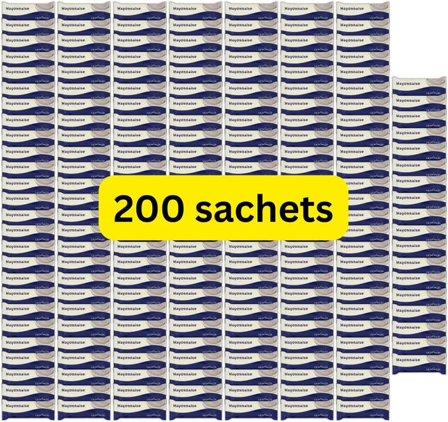 Lichfields mayonnaise sachets catering pack containing 200 individual mayo sachets for takeaway hospitality and foodservice use