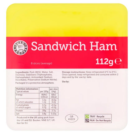 Euro Shopper Sandwich Ham 8 Slices (Average) 112g