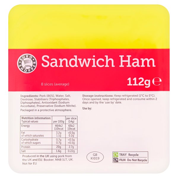 Euro Shopper Sandwich Ham 8 Slices (Average) 112g