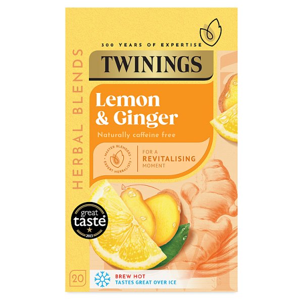 Twinings Lemon and Ginger herbal infusion tea bags multipack containing 4 boxes of 20 tea bags