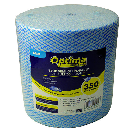 Optima Proclean blue semi-disposable all purpose cloth roll containing approximately 350 cleaning sheets