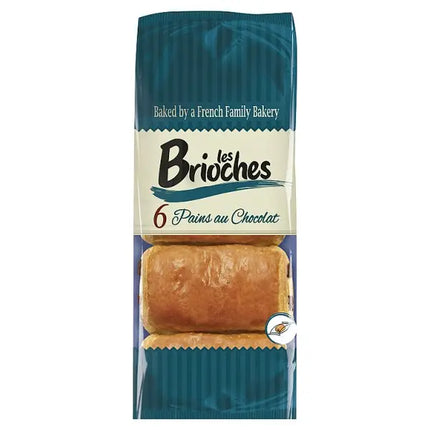 Les Brioches pains au chocolat pack containing 6 chocolate filled brioche pastries for breakfast snacks and hospitality use