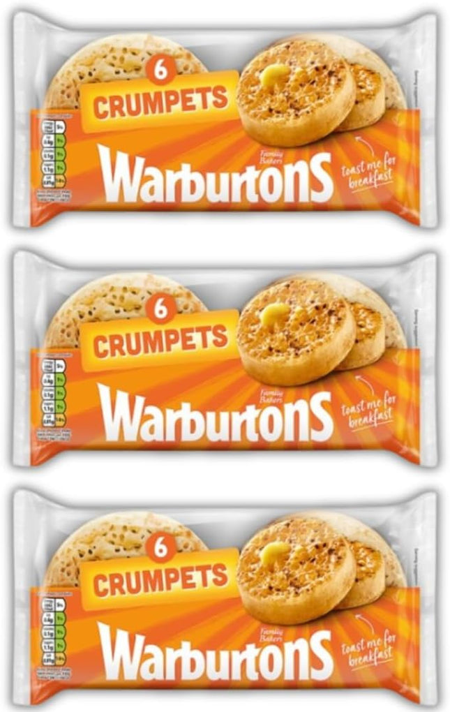 Warburtons crumpets multipack containing 3 packs of 6 traditional British crumpets for breakfast and catering use