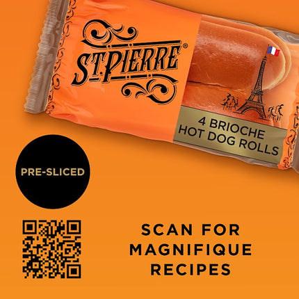 St Pierre Brioche Hot Dog Rolls Case of 10 x 4 | Pre-Cut Brioche Rolls for Catering & Foodservice