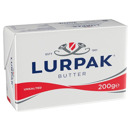 Lurpak unsalted butter 200g premium creamy butter block for baking cooking and pastry preparation