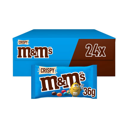 M&M'S Crispy Milk Chocolate Bags 24 x 36g | Bulk Chocolate Snack Bags for Retail, Offices & Catering