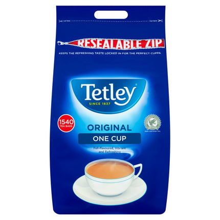 Tetley Original one cup tea bags bulk catering pack containing 1540 black tea bags weighing 3.08kg