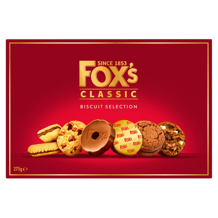 Fox's Biscuits Classic Biscuit Selection 275g assorted biscuit box with classic and chocolate biscuit varieties