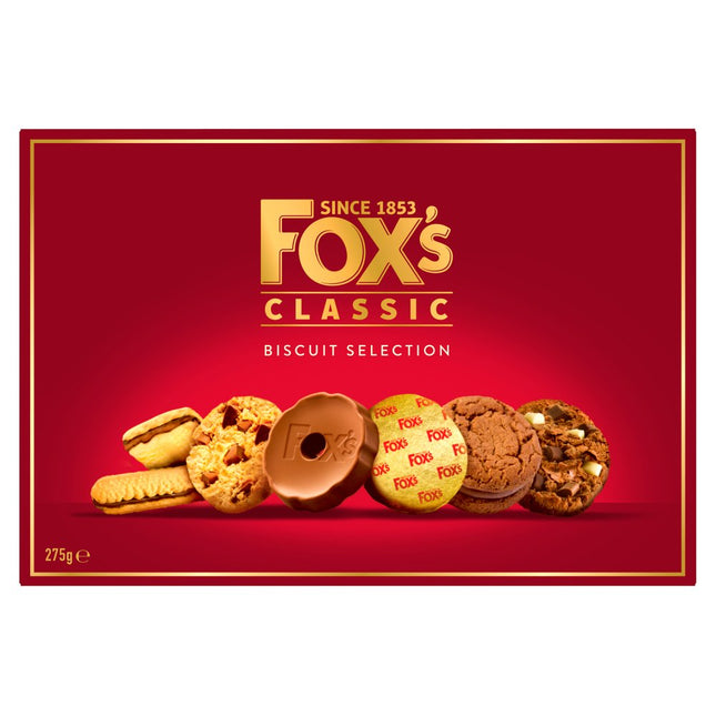 Fox's Biscuits Classic Biscuit Selection 275g assorted biscuit box with classic and chocolate biscuit varieties