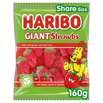 HARIBO Giant Strawbs Strawberry Jelly Sweets 12 x 160g | Wholesale Chewy Strawberry Sweets