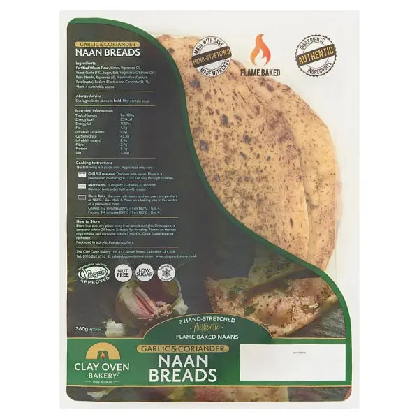 Clay Oven Bakery Garlic & Coriander Naan Breads 360g The Catering Mart