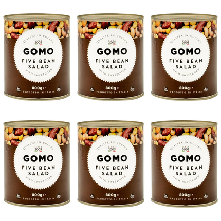 Gomo Five Bean Salad with Sweetcorn wholesale case containing 6 x 800g jars of ready mixed bean salad