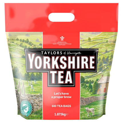 Yorkshire Tea bulk catering pack containing 600 black tea bags weighing 1.875kg for offices and hospitality use