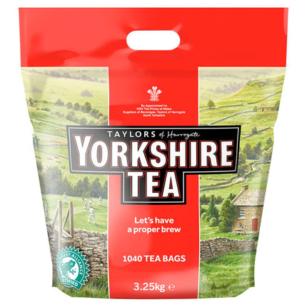 Yorkshire Tea bulk catering pack containing 1040 black tea bags weighing 3.25kg for offices and hospitality use