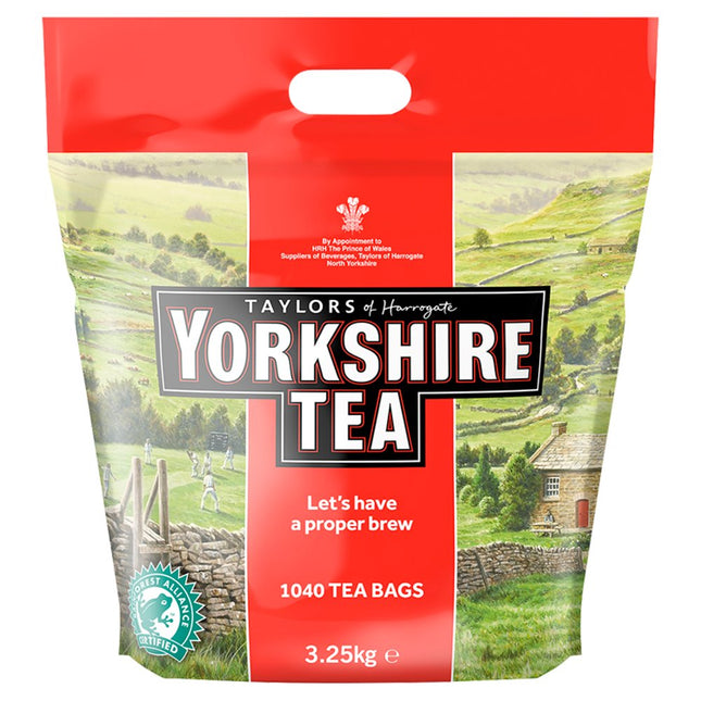 Yorkshire Tea bulk catering pack containing 1040 black tea bags weighing 3.25kg for offices and hospitality use