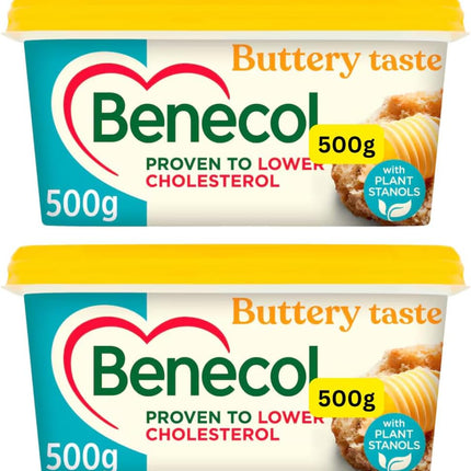 Benecol buttery spread multipack containing 2 x 500g cholesterol lowering spread tubs with plant stanols