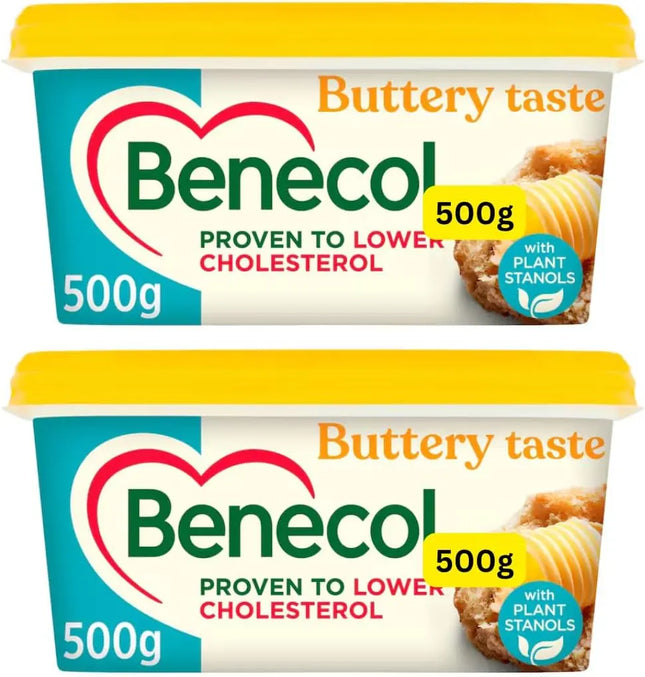 Benecol buttery spread multipack containing 2 x 500g cholesterol lowering spread tubs with plant stanols