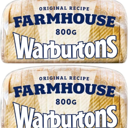 Warburtons Thick Farmhouse Sliced White Bread Loaf 2x800g – Soft Fresh Bakery Bread