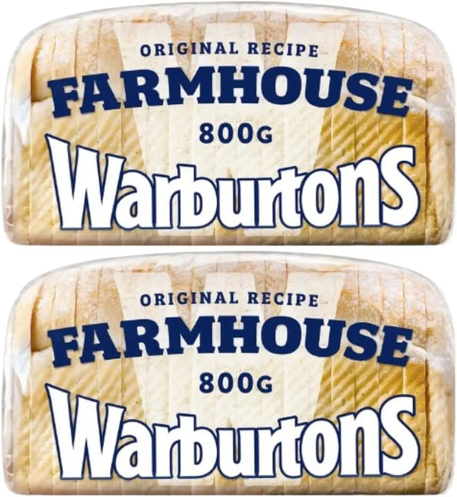 Warburtons Thick Farmhouse Sliced White Bread Loaf 2x800g – Soft Fresh Bakery Bread Warburtons Bread