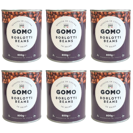 Gomo Borlotti Beans in Brine wholesale case containing 6 x 800g jars of ready-to-use borlotti beans