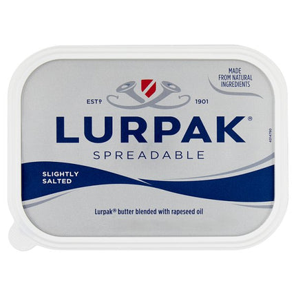 Lurpak Slightly Salted spreadable butter and rapeseed oil blend 1kg tub for kitchens catering and hospitality use