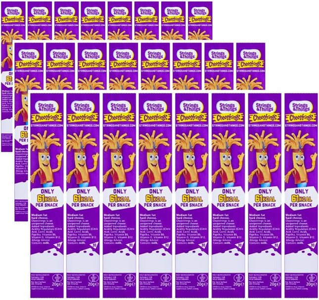 Cheestrings cheese snack pack containing 24 individually wrapped peelable cheese string snacks