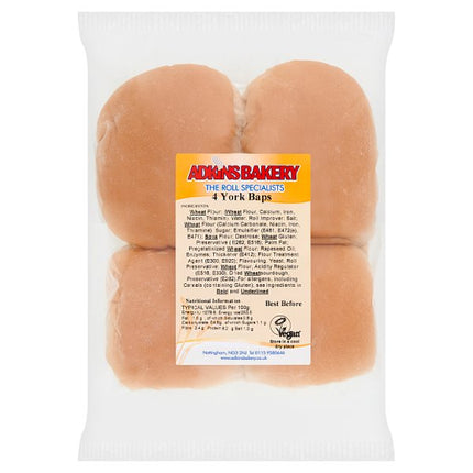 Adkins Bakery pack of 4 soft white York baps for sandwiches lunches and catering use