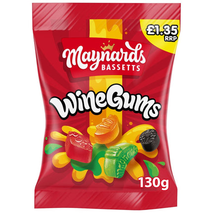 Maynards Bassetts Wine Gums Sharing Bag PMP 10 x 130g | Bulk Price Marked Wine Gum Sweets