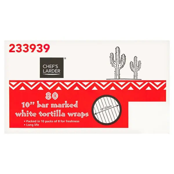 Chef's Larder 80 tortillas 10'' Bar Marked White Tortilla Wraps The Catering Mart