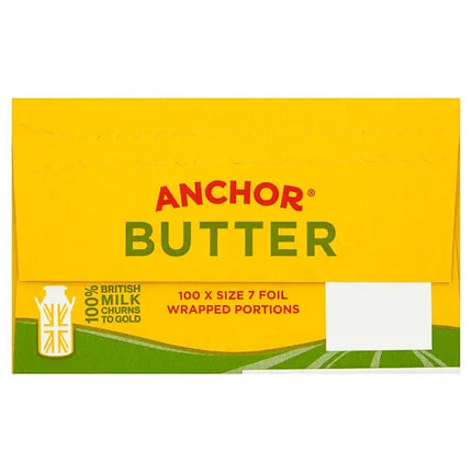 Anchor salted butter portions pack containing 100 individual 7g butter portions for hotels breakfast service and hospitality catering