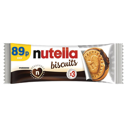 Nutella Crunchy Biscuits wholesale case containing 28 packs of 3 crispy biscuits filled with Nutella hazelnut spread