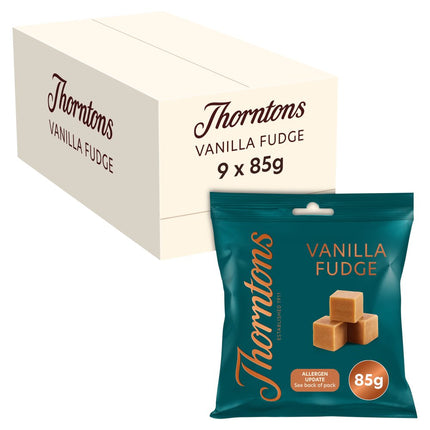 Thorntons Vanilla Fudge wholesale case containing 9 packs of creamy vanilla fudge sweets