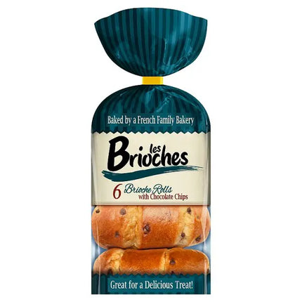 Les Brioches brioche rolls with chocolate chips 6 pack 210g soft sweet French style bakery rolls for breakfast and snacks