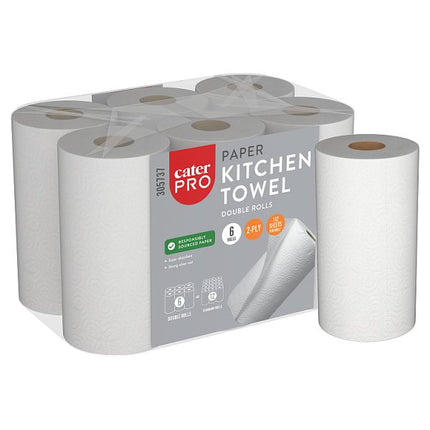 CaterPro paper kitchen towel pack containing 6 double rolls with 112 sheets per roll