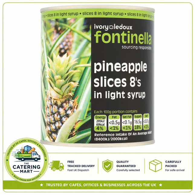 Fontinella Pineapple Slices 8's in Light Syrup 850g wholesale catering tin of canned pineapple slices