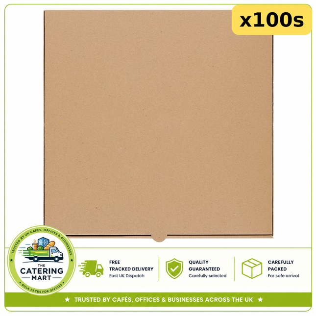 100 JR Foods 9 inch plain brown pizza boxes for small pizzas and wholesale takeaway packaging