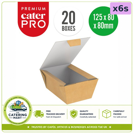 CaterPro Premium 6 x 20 kraft food boxes with folded lids 600ml, 120 boxes total