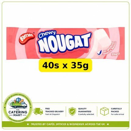 Barratt Chewy Nougat 40 x 35g wholesale case of raspberry and vanilla flavour nougat bars with peanuts