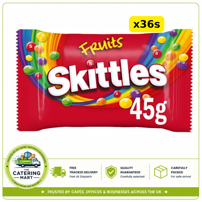 Skittles Chewy Fruit Flavour Sweets wholesale case containing 36 individual 45g treat bags