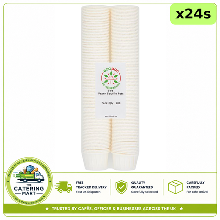 Ecopac 24 x 200 paper souffle pots, 4,800 disposable portion pots for wholesale food packaging