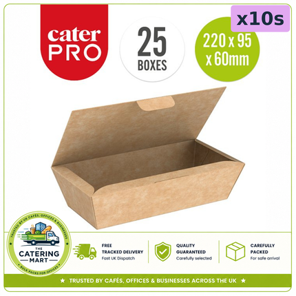 CaterPro 10 x 25 kraft food boxes with folded lids 1350ml for bulk wholesale takeaway food packaging