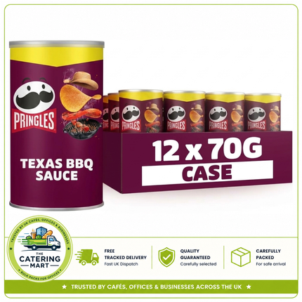 Pringles Texas BBQ Snacking Crisps wholesale case containing 12 x 70g cans