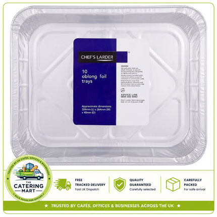 Chef's Larder 10 oblong aluminium foil trays 324mm for wholesale catering and takeaway food packaging