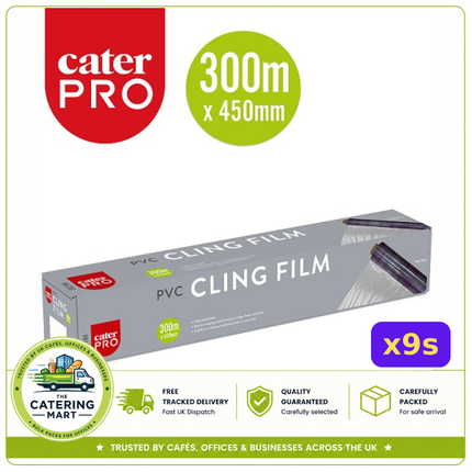 CaterPro PVC Cling Film 300m x 450mm case of 9 wholesale catering food wrap rolls