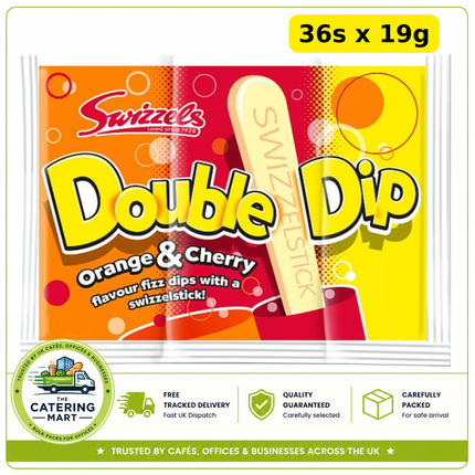 Swizzels Double Dip Sherbet wholesale case containing 36 individual 19g sachets with dipping lollipops