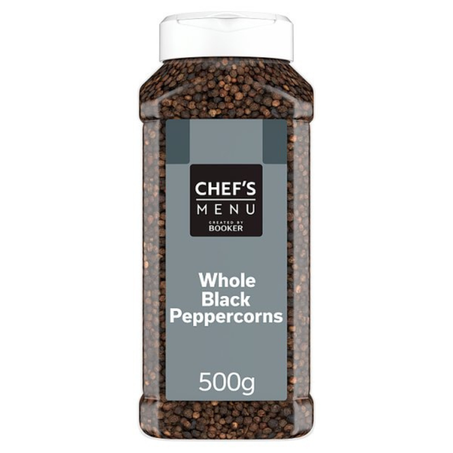 Chef's Menu Whole Black Peppercorns 500g wholesale catering pack of heat-treated whole black peppercorns